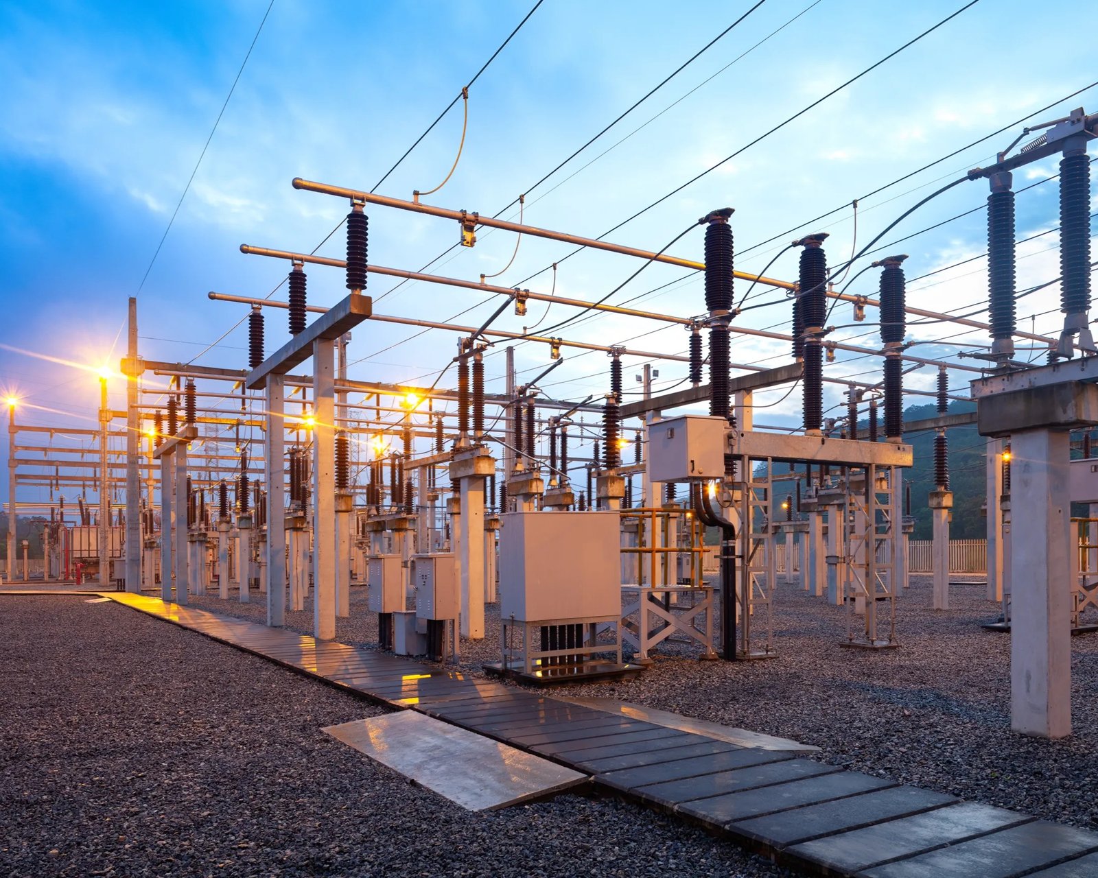 electric substation at dusk